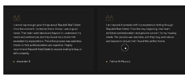Republik Real Estate customer testimonial section
